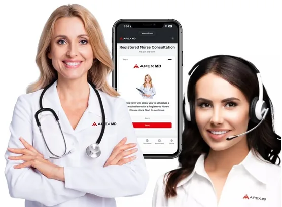 Apex MD physician, concierge support specialist, and patient app