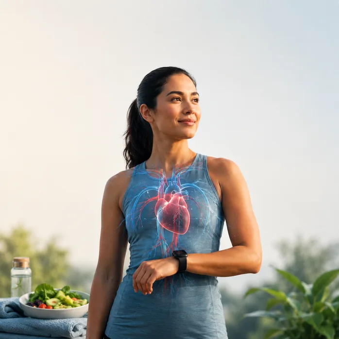 Woman outdoors with a cardiovascular overlay