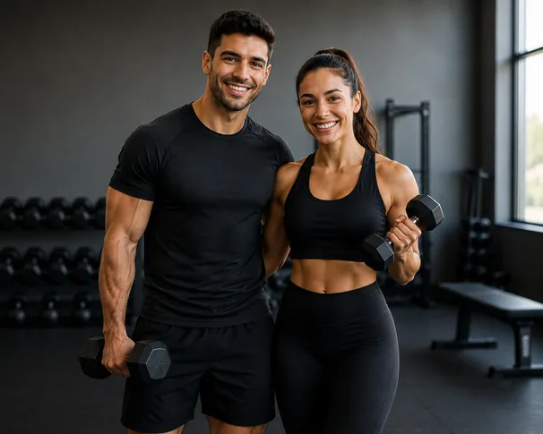 Two Apex MD members training with dumbbells