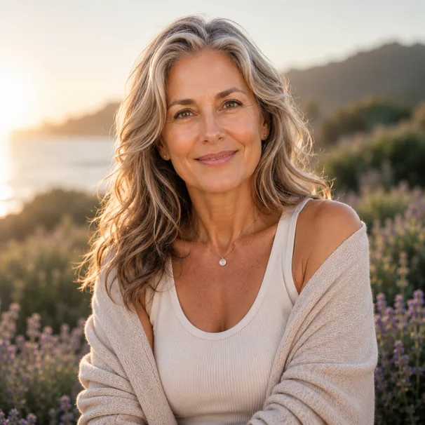 Woman at a coastal sunrise