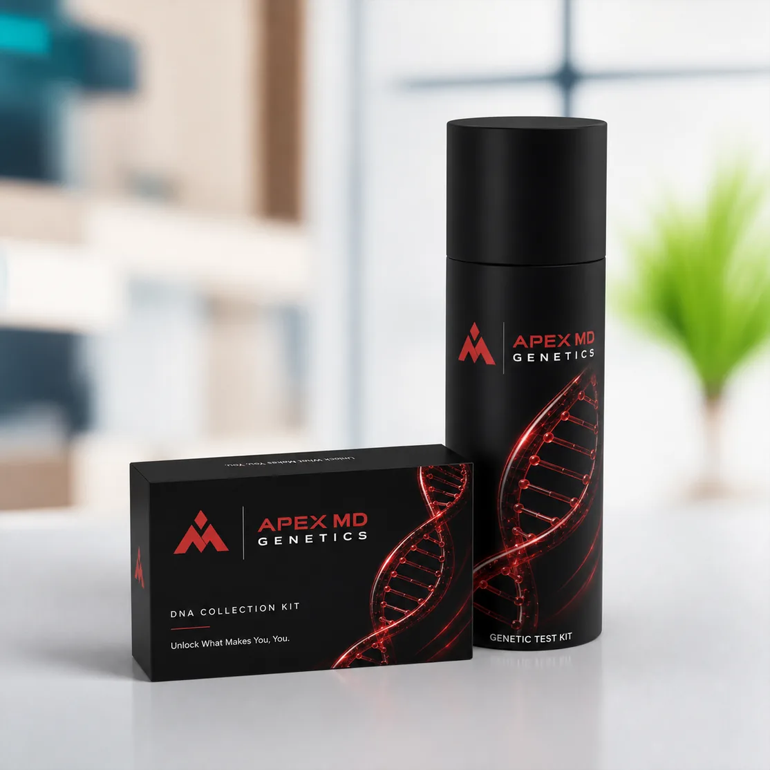 Apex MD Genetics DNA collection kit box and tube