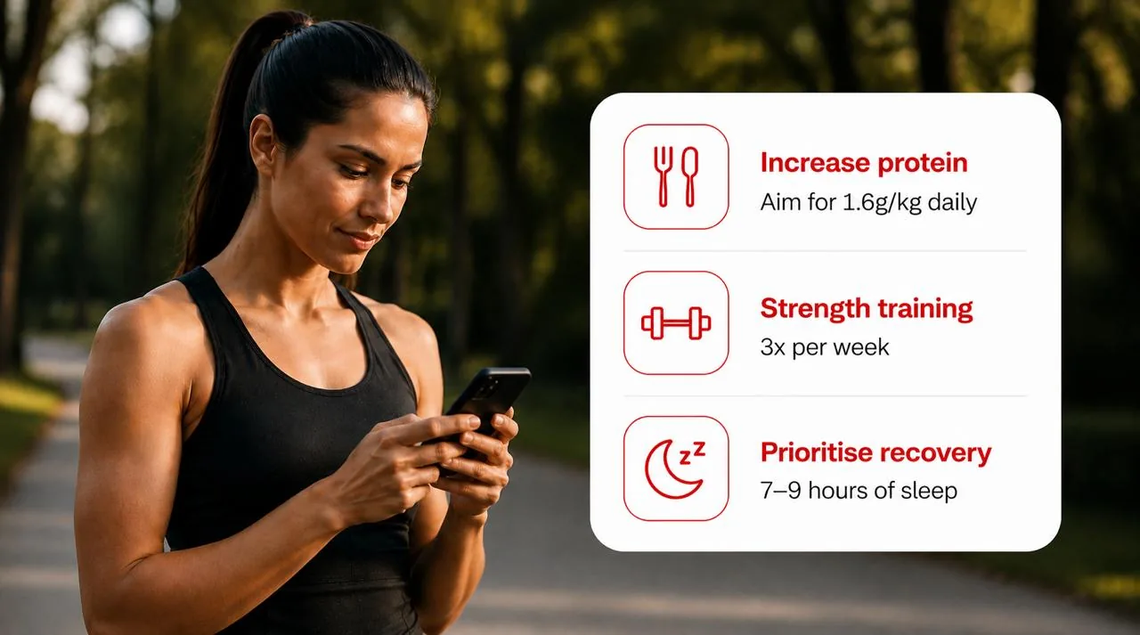 Member checking her action steps on her phone