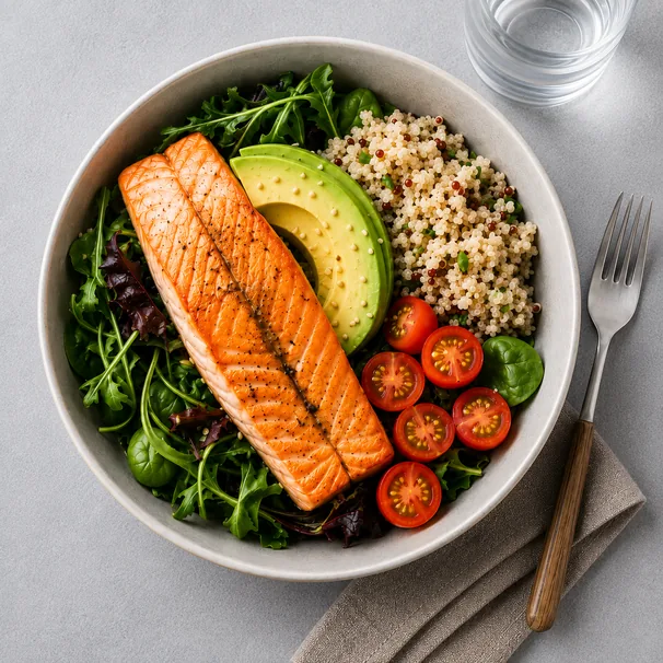 Grilled salmon and quinoa power bowl