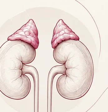 Illustration of the adrenal glands on the kidneys