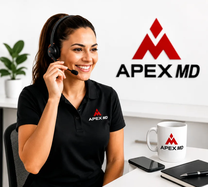 Apex MD support specialist on a headset