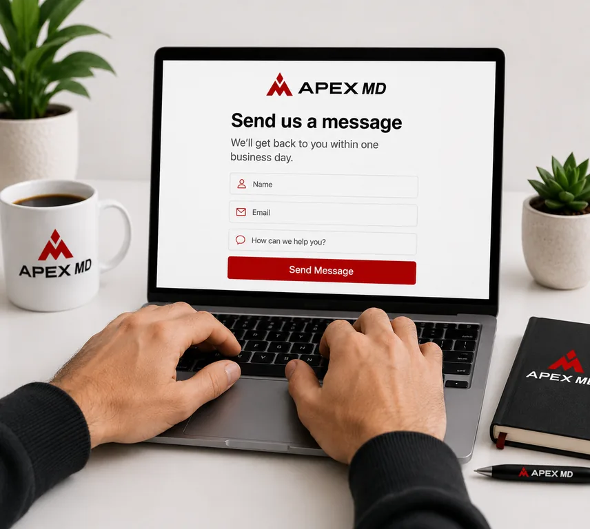 Apex MD contact form on a laptop