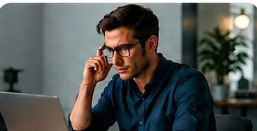 Man focused at his laptop