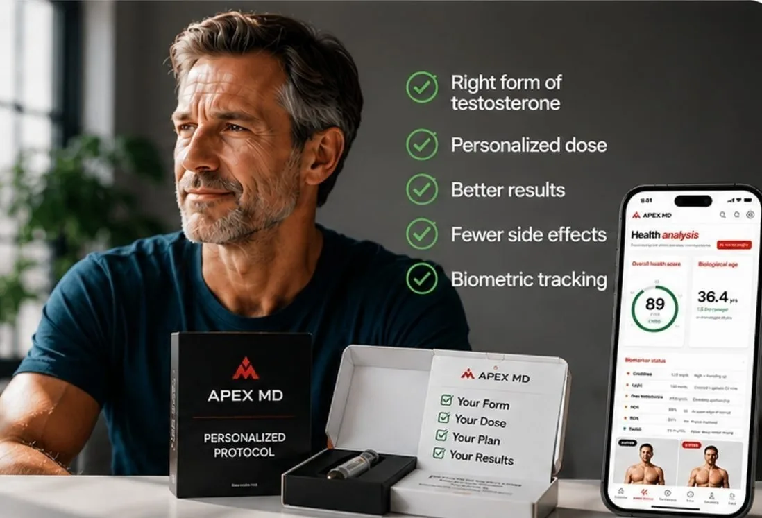 Apex MD personalized protocol kit and biometric health analysis on a phone