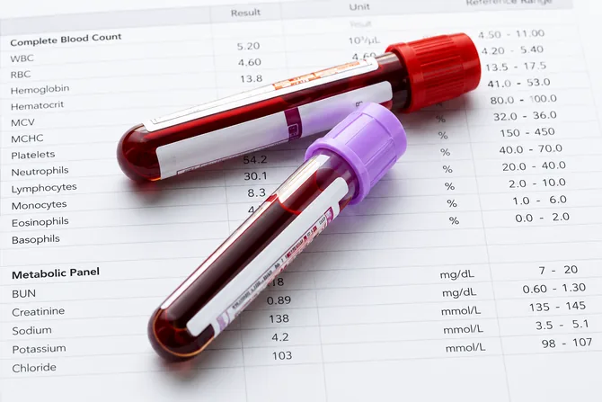 Blood panel results with sample tubes