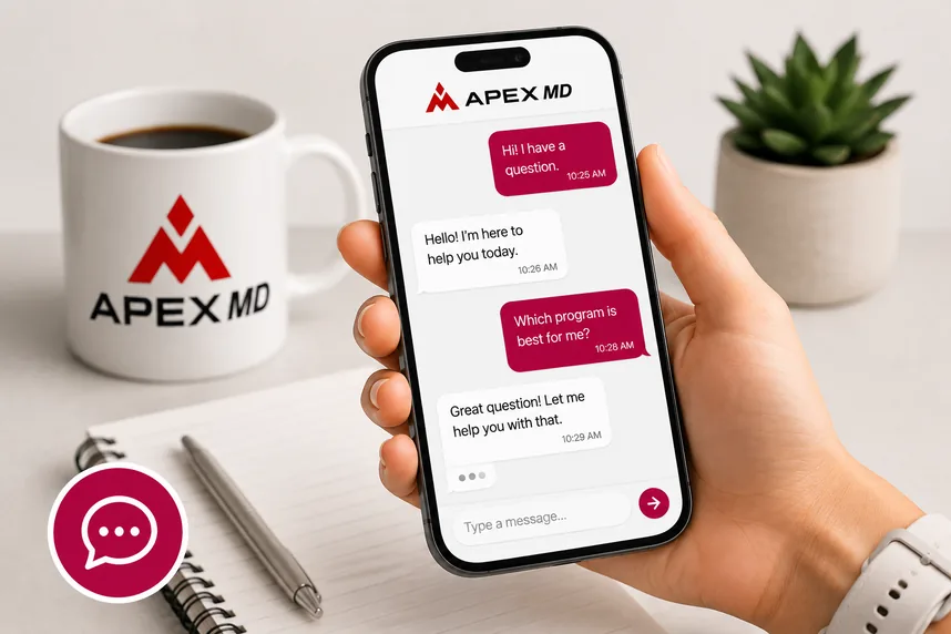 Apex MD chat on a phone