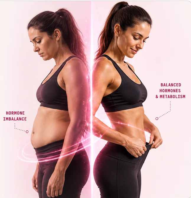 Hormone imbalance compared with balanced hormones and metabolism