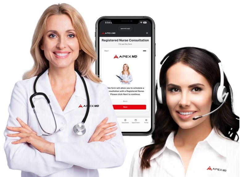 Apex MD physician, concierge support specialist, and patient app