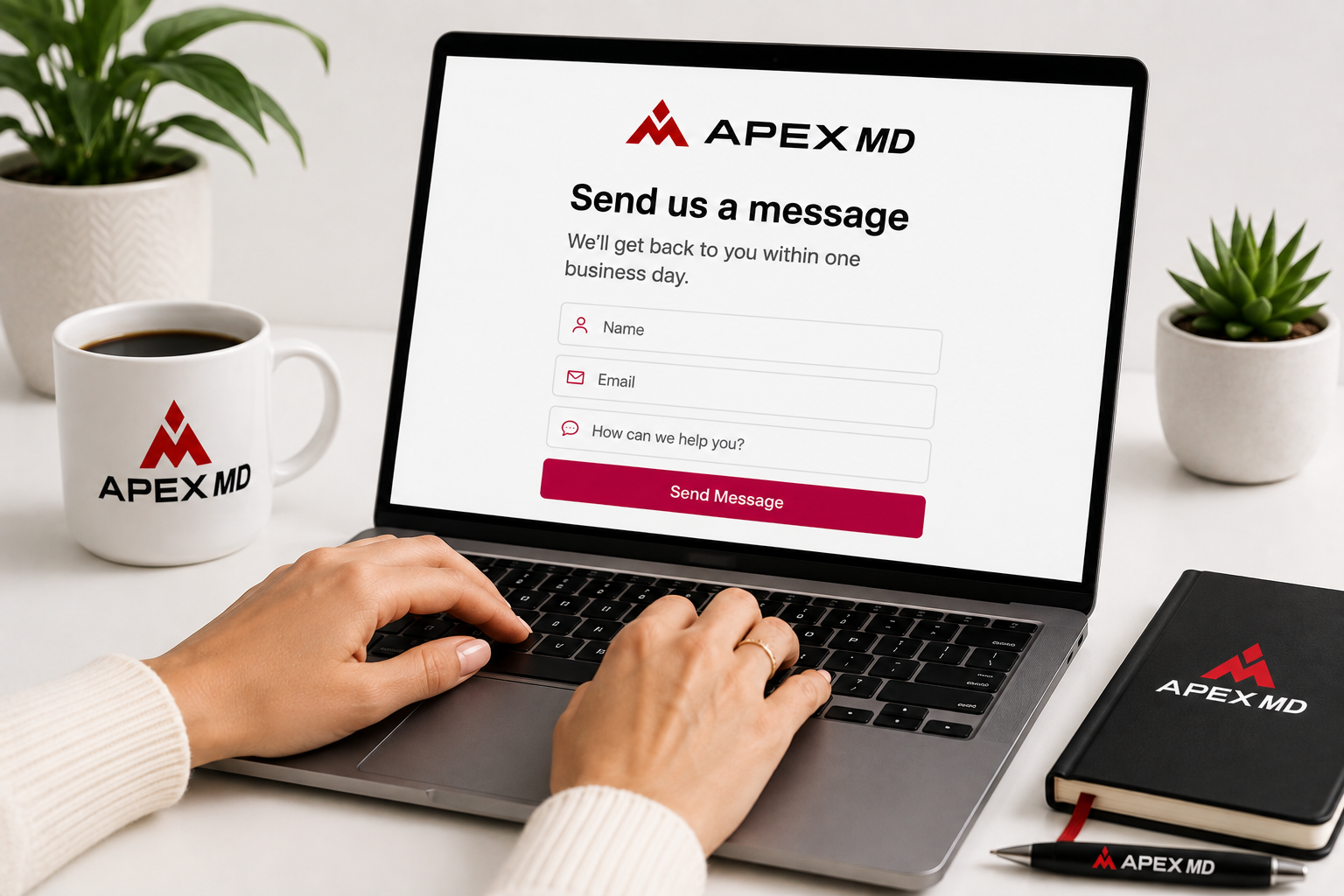 Apex MD contact form on a laptop