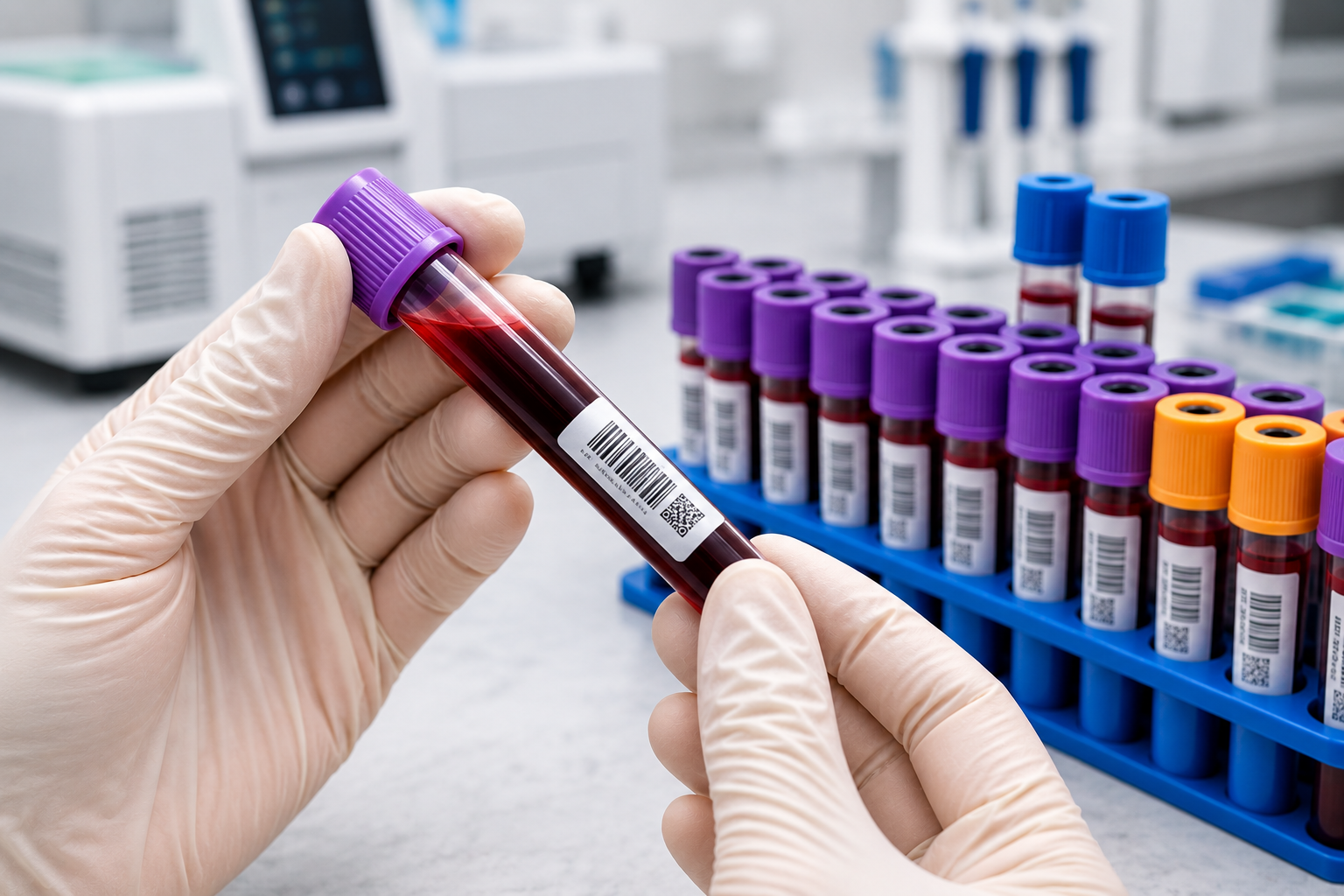 Blood sample being handled in a lab